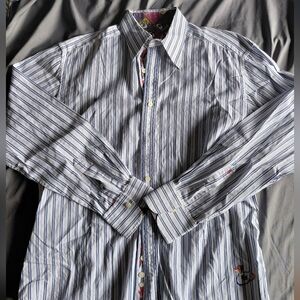 Robert Graham Striped Button-Down Shirt with Floral Accents